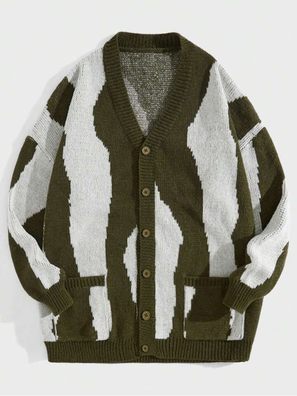 Romwe Academia Men’s Color Block Button Front Cardigan Oversized Small